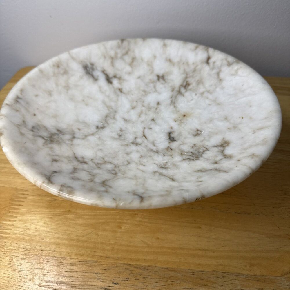 Vintage Italian Marble Pedestal Fruit Bowl Centerpiece 9.5”X 2.75” - Picture 2 of 11